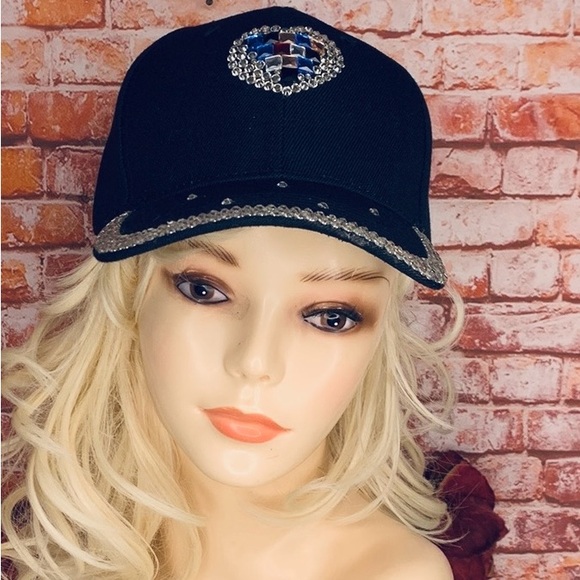 Black rhinestone embellished Canvas Baseball Hat - Picture 1 of 7